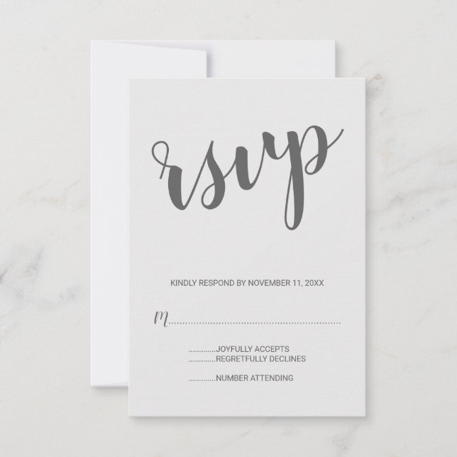 RSVP de Casamento de Cinzas de Script Moderno (Frente)