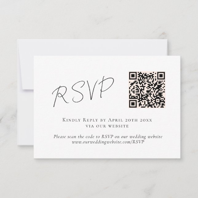 RSVP de Casamento de Código QR Branco Preto de Scr (Frente)