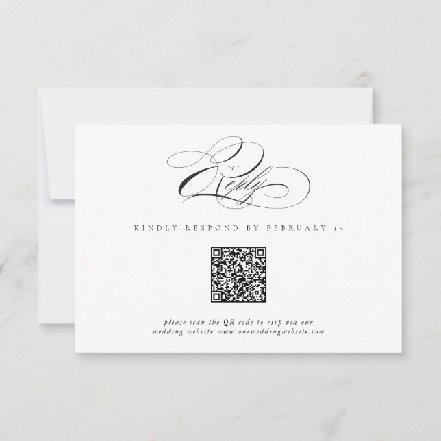 RSVP de Casamento de Código QR Clássico de Script  (Frente)
