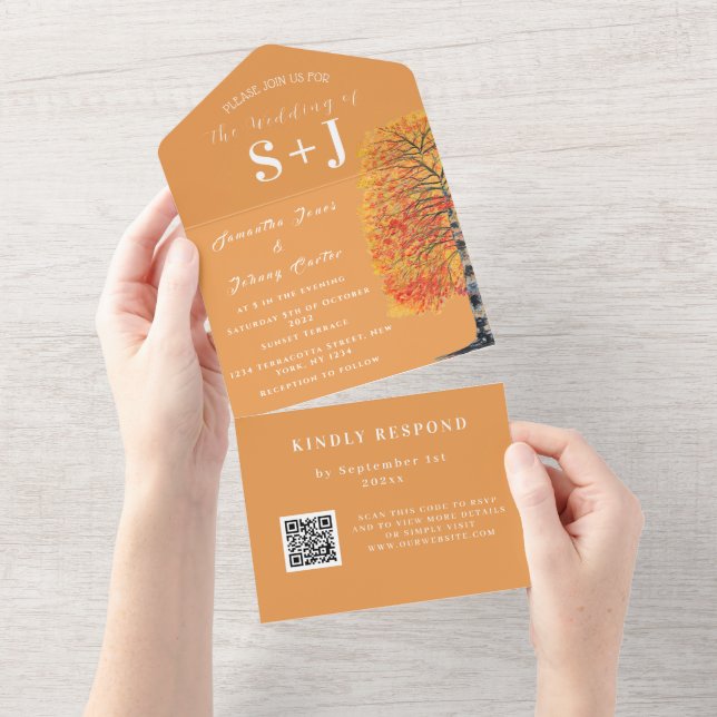 RSVP de Casamento de Código QR da Árvore de Birch  (Tearaway)