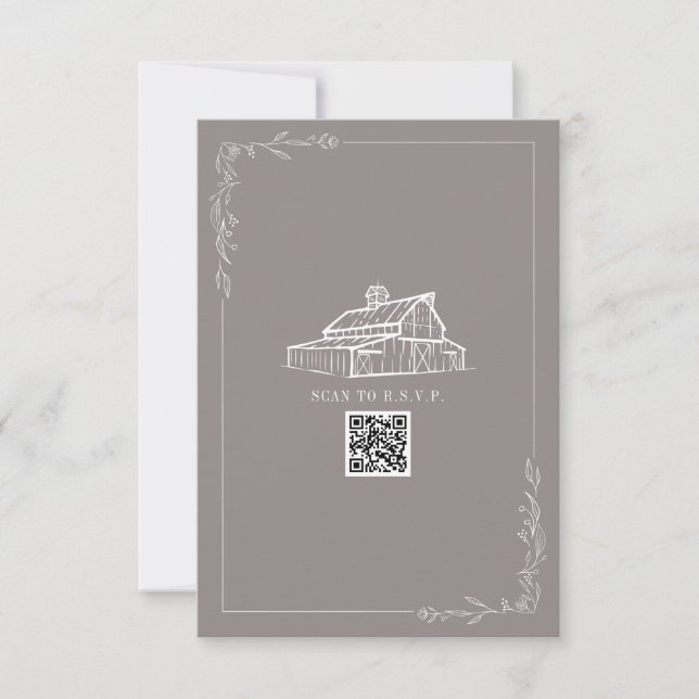 RSVP de Casamento de Código QR da Cinza Rbn Barn A (Frente)