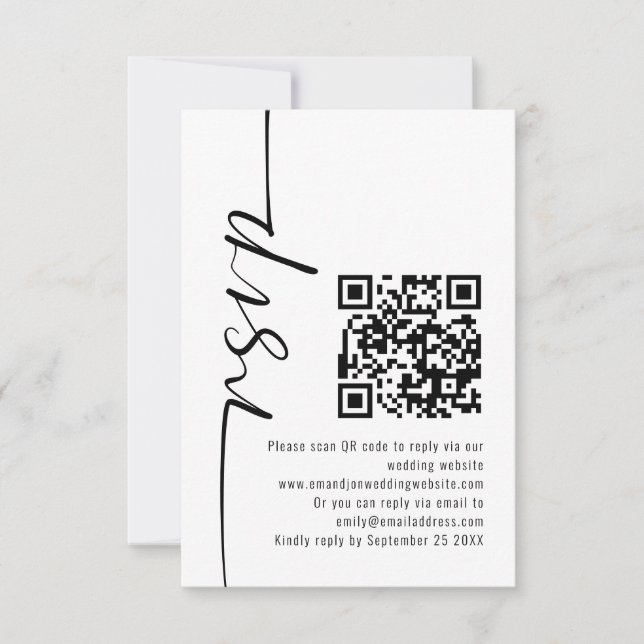 RSVP de Casamento de Código QR de Caligrafia Moder (Frente)