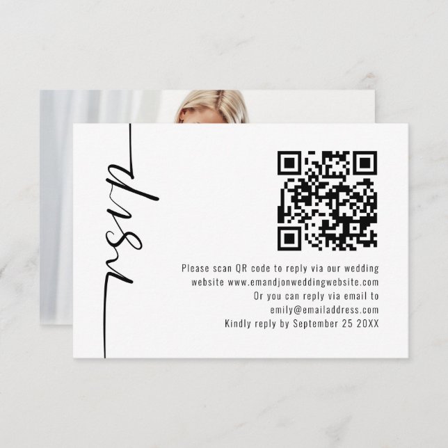 RSVP de Casamento de Código QR de Fotografia de Ca (Frente/Verso)