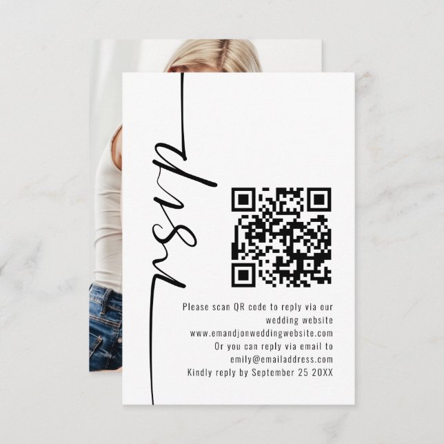 RSVP de Casamento de Código QR de Fotografia de Ca (Frente/Verso)
