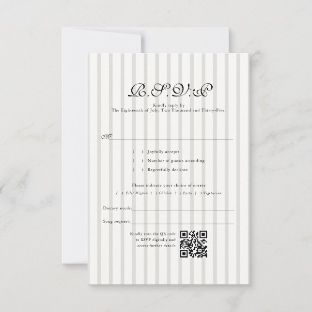RSVP de Casamento de Código QR de Stripe do Classi (Frente)