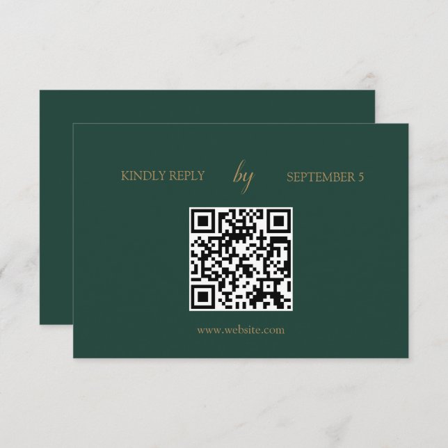 RSVP de Casamento de Código QR Dourado do Emerald  (Frente/Verso)