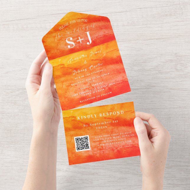 RSVP de Casamento de Código QR para Cores d'Água E (Aba destacável)