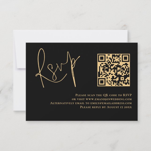 RSVP de Casamento de Código QR Preto do Script Dou (Frente)