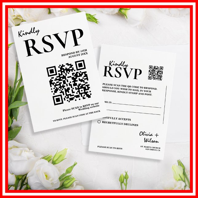 RSVP de Casamento de Código QR Preto e Branco Eleg (Criador carregado)