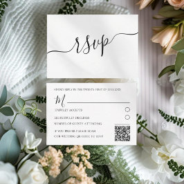 RSVP de Casamento de Código QR preto e branco míni