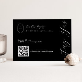 RSVP de Casamento de Código QR preto e branco míni
