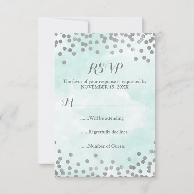 RSVP de Casamento de Confetti de Silver de Mola Az (Frente)