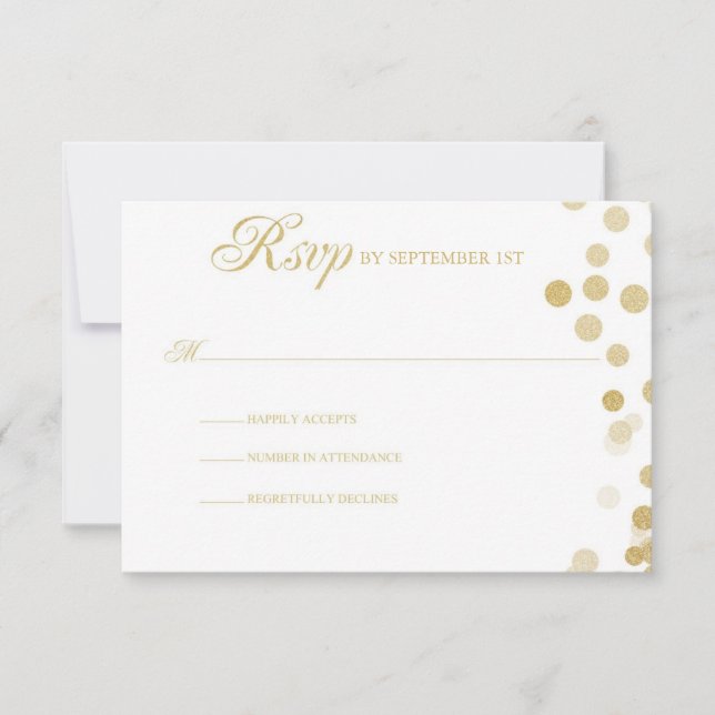 RSVP de Casamento de Confetti Glitter Dourado (Frente)