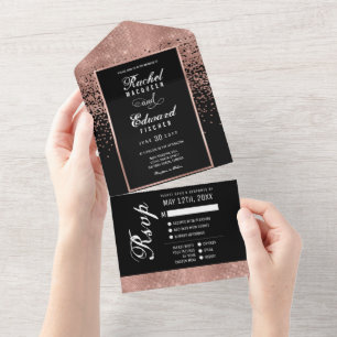 RSVP de Casamento de Confetti Glitter Dourado Rosa