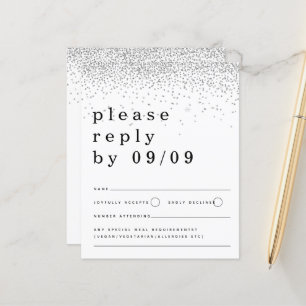 RSVP de Casamento de Confetti Glitter Silver Orça