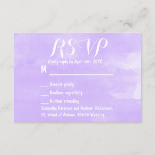 RSVP de casamento de cor d'água de lavanda roxa