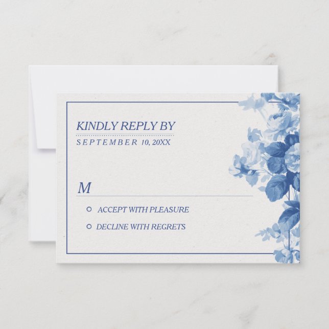 RSVP de Casamento de Cor de Água Floral Azul Moder (Frente)