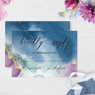 RSVP de Casamento de Cor de Água Púrpura, Teal e A