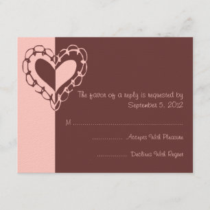 RSVP de Casamento de Coração Rosa e Castanho