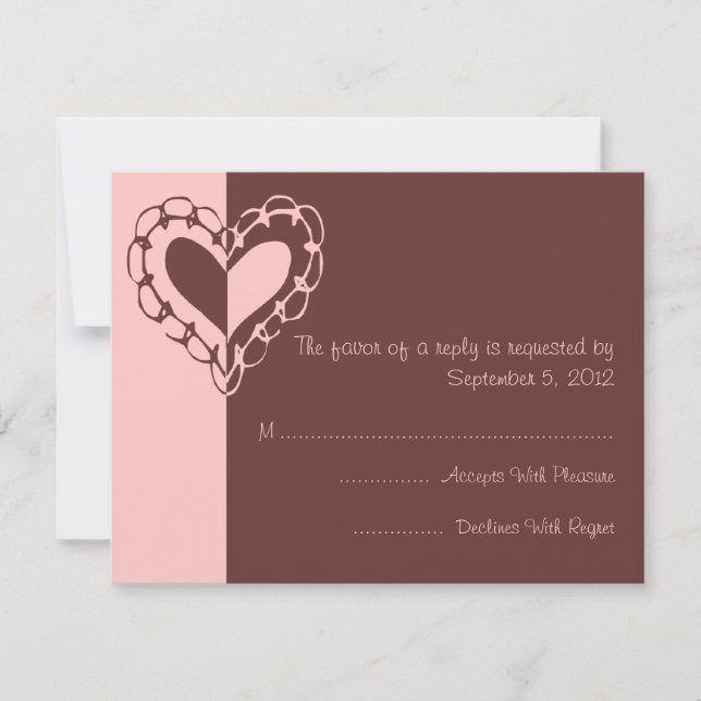 RSVP de Casamento de Coração Rosa e Castanho (Frente)