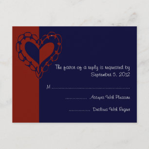 RSVP de Casamento de Coração Vermelho, Branco e Az
