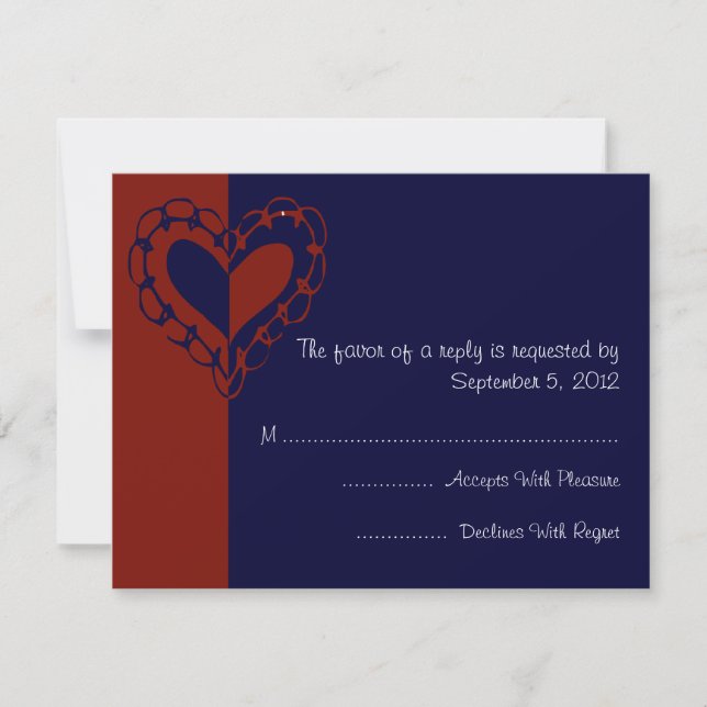 RSVP de Casamento de Coração Vermelho, Branco e Az (Frente)