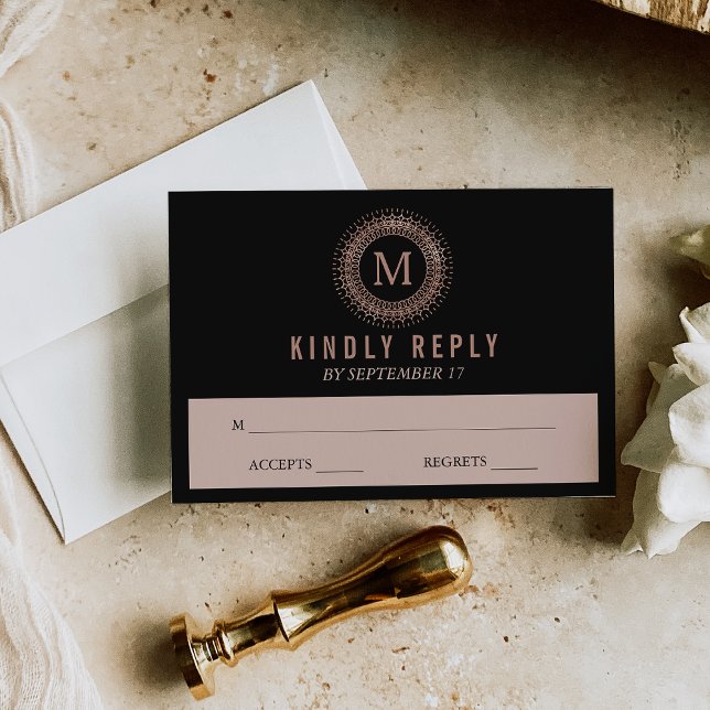 RSVP de Casamento de Deco Monograma Dourado com Ro (Criador carregado)