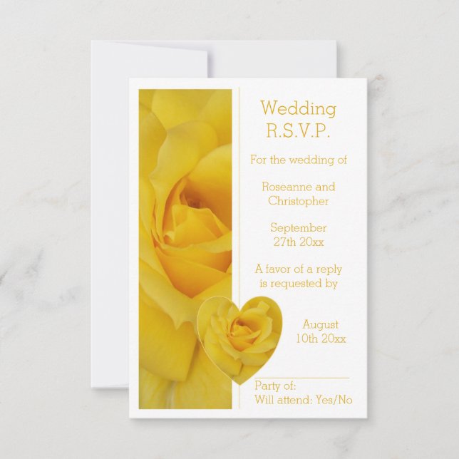 RSVP de Casamento de Design de Rosa Amarelo (Frente)