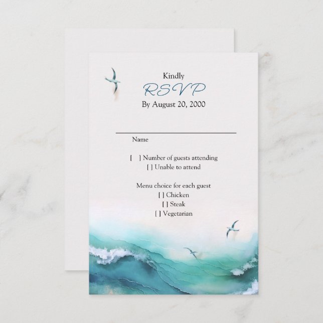 RSVP de Casamento de Destino Costeiro de Praia (Frente/Verso)