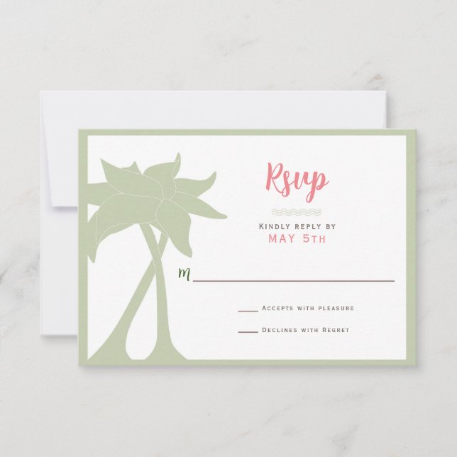 RSVP de Casamento de Destino de Palm Tree Beach (Frente)