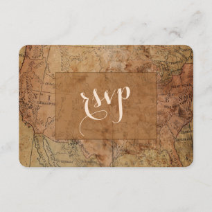 RSVP de Casamento de Destino do Mapa de Vintagem d