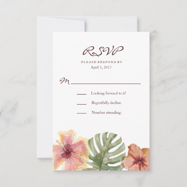 RSVP de Casamento de Destino Tropical de Watercolo (Frente)