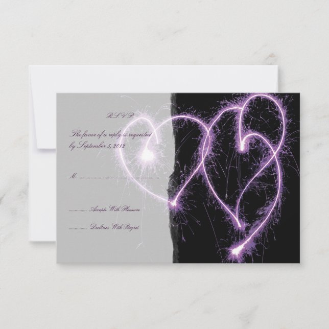 RSVP de Casamento de Dois Corações Púrpuros (Frente)