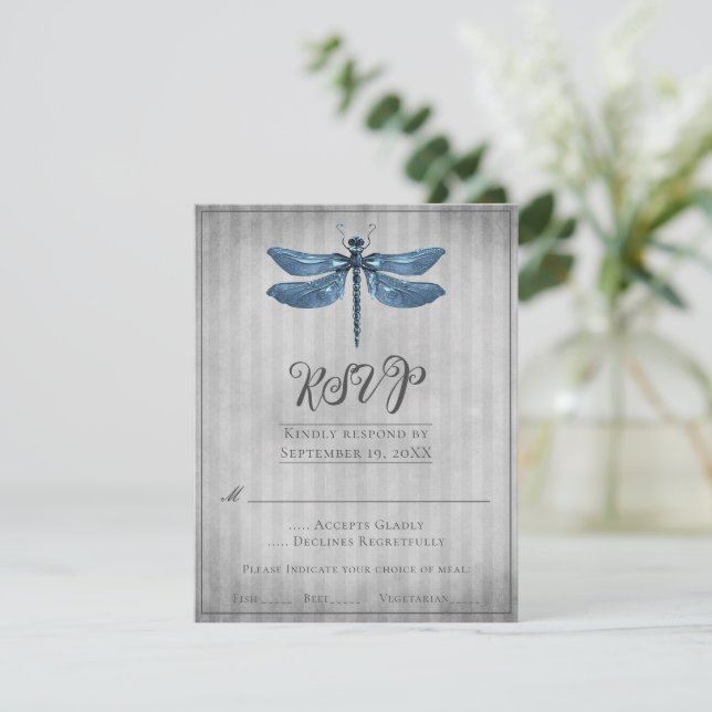 RSVP de Casamento de Dragonfly Azul (Em pé/Frente)