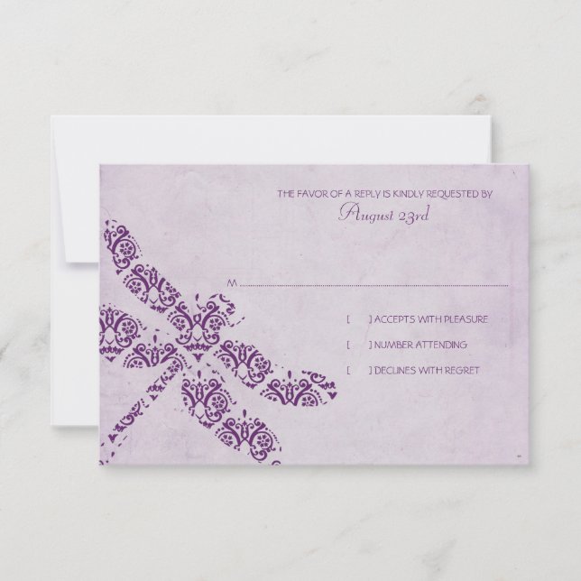RSVP de Casamento de Dragonfly Damask Rple (Frente)