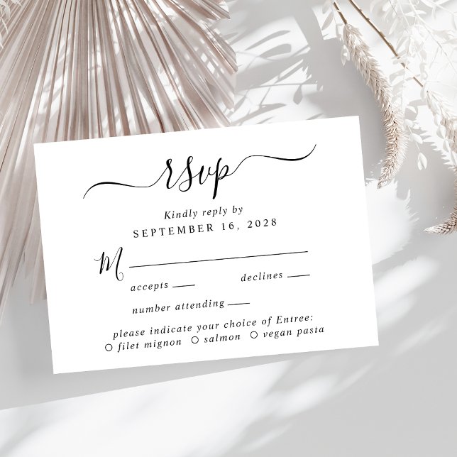 RSVP de Casamento de Escolha do Menu Script Chic (A chic wedding RSVP card with your customized menu options)
