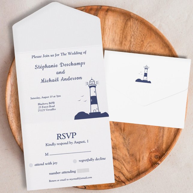 RSVP de Casamento de Farol (Lighthouse Wedding RSVP All In One Invitation)