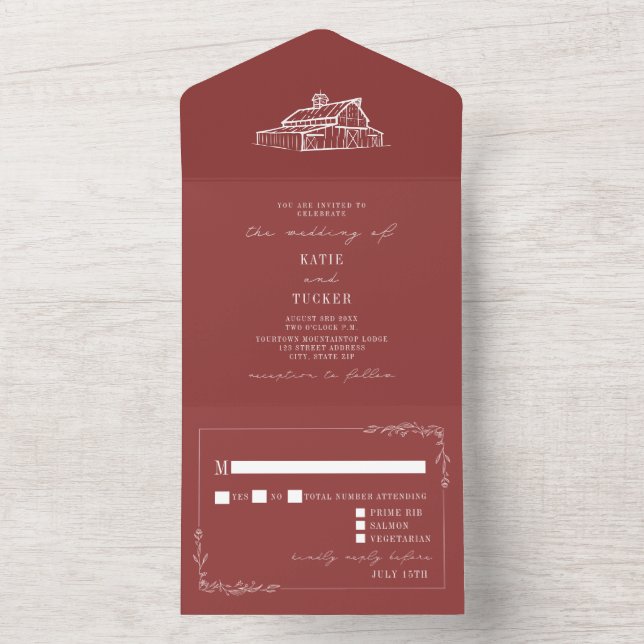 RSVP de Casamento de Fazendas Vermelha Sem Mutação (Interno)