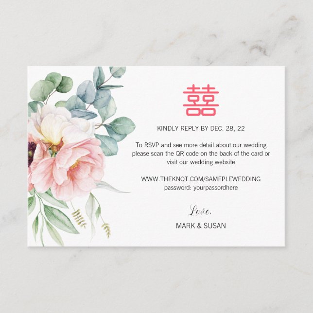 RSVP de Casamento de Felicidade Dupla Chinesa (Frente)