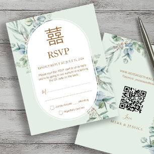 RSVP de Casamento de Felicidade Dupla Eucalipto Ch