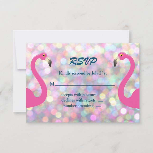 RSVP de Casamento de Flamingo Sparkly (Frente)