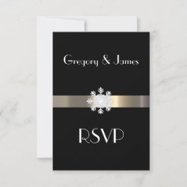 RSVP de Casamento de Floco de Neve Preto e Dourado