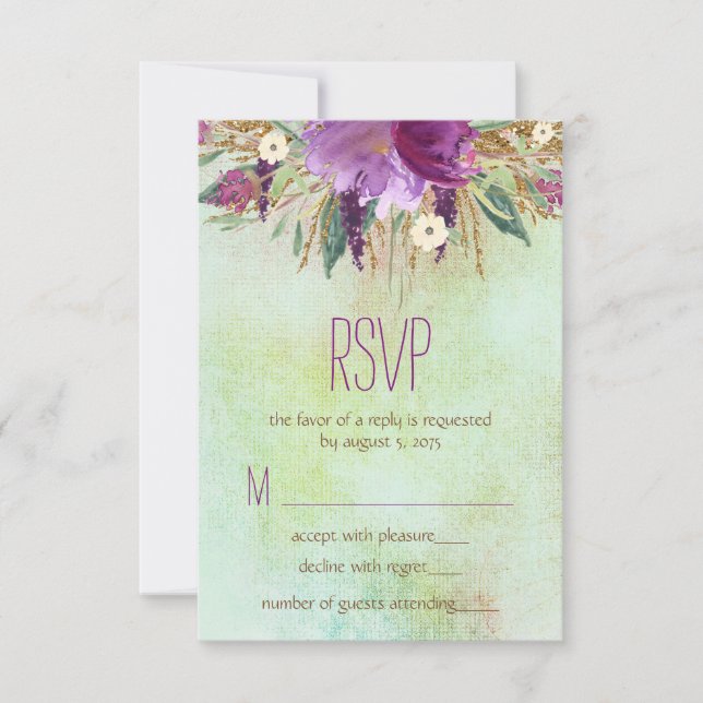 RSVP de Casamento de Flor Pintado com Aquarela (Frente)