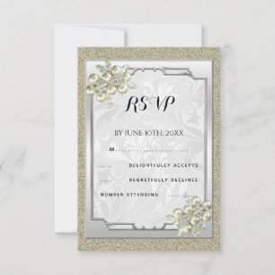 RSVP de Casamento de Floral Gem, Dourado e Silver