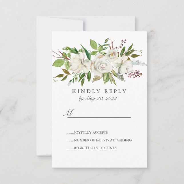 RSVP de Casamento de Flores Brancas Anticas do Jar (Frente)