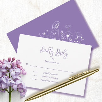RSVP de Casamento de Flores Brancas Dusty Purple