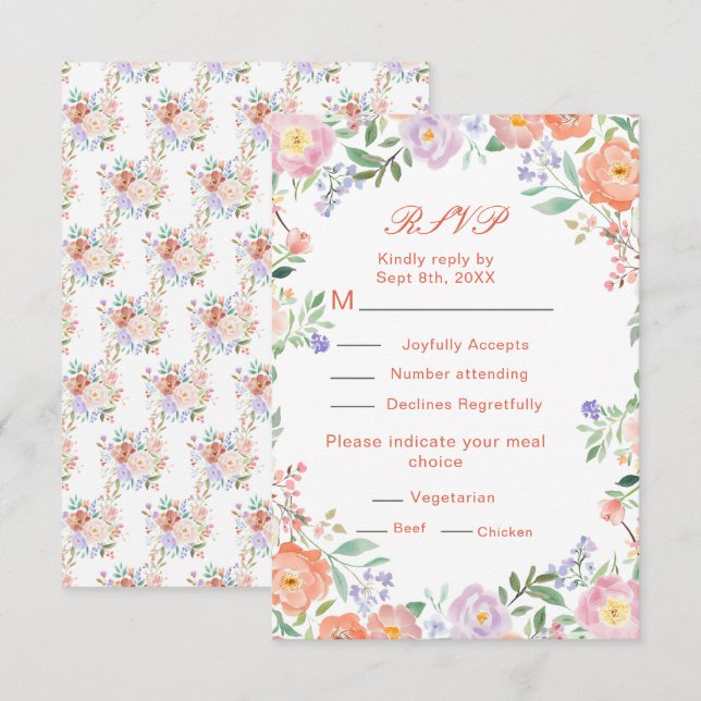 RSVP de Casamento de Flores primavera (Frente/Verso)