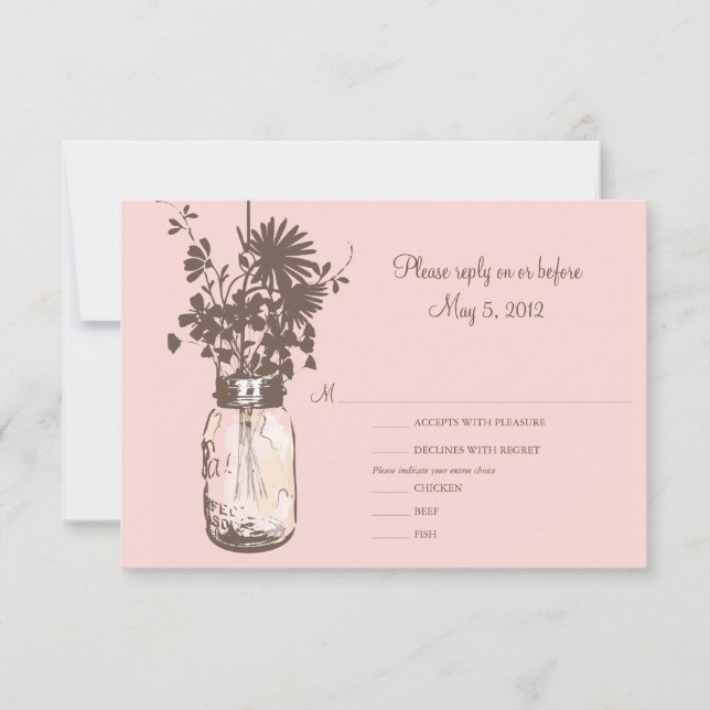 RSVP de Casamento de Flores Rosa & Mason Jar (Frente)