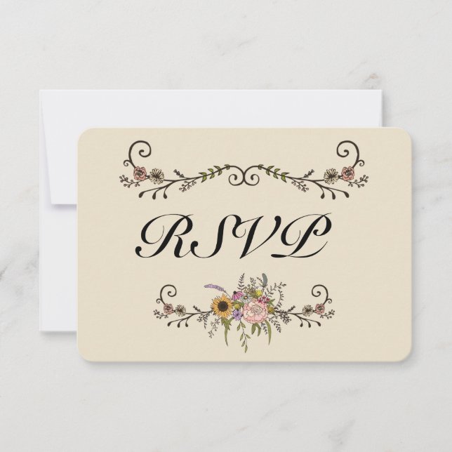 RSVP de Casamento de Flores Selvagem Elegante Matt (Frente)