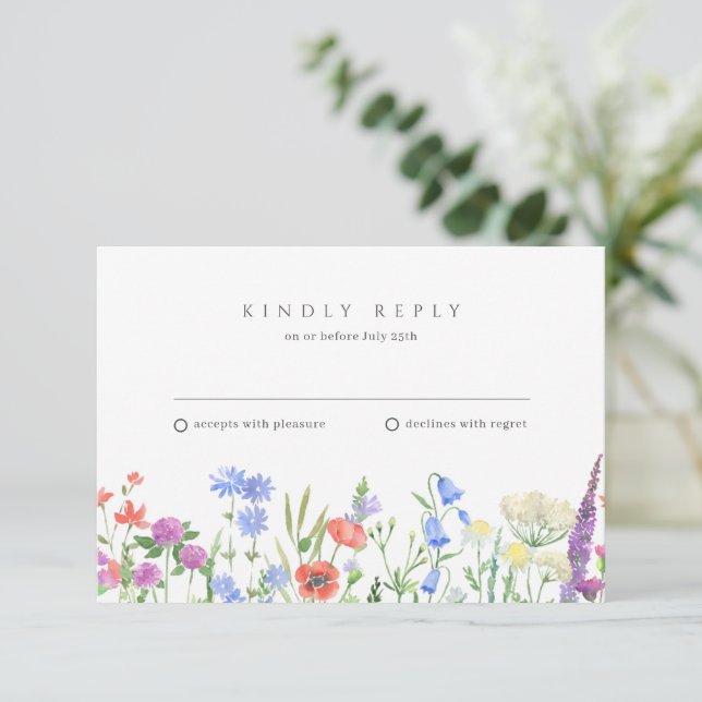RSVP de Casamento de Flores Selvagem Simples (Em pé/Frente)